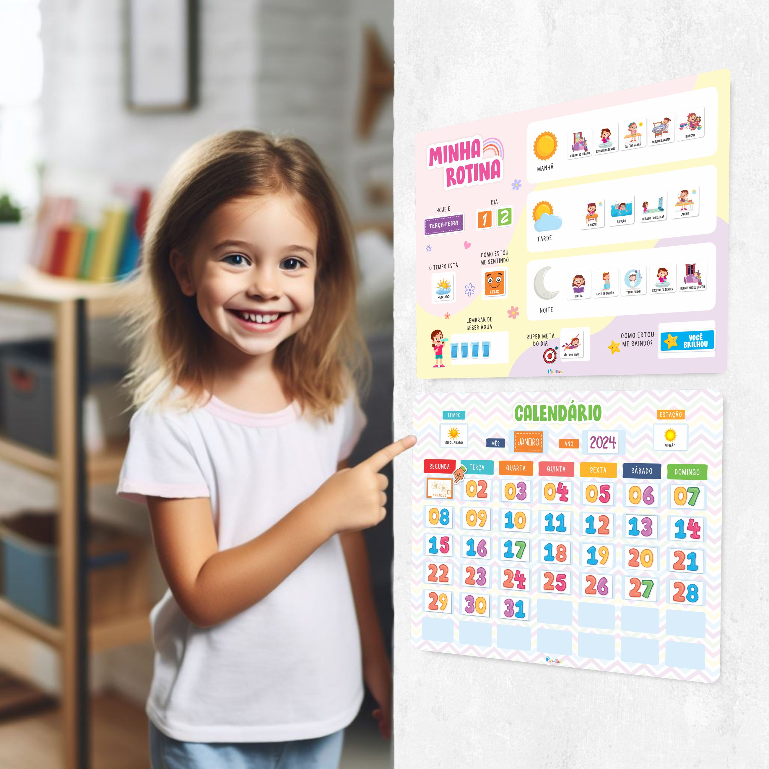 Kit Quadros Educativos Minha Rotina CalendÁrio Interativo Para